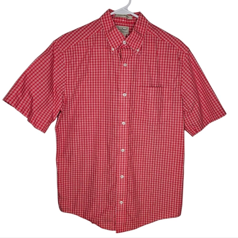 L.L Bean Wrinkle Resistant Short Sleeve Checkered Button Up Casual Shirt Sm Reg